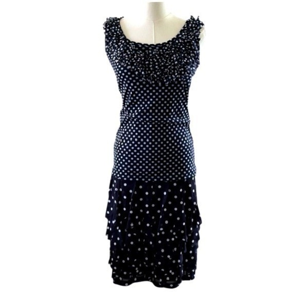 Vtg. Y2K Parisian Coquette Navy Polka Dot 2Pc Set Tank & Tiered Mini Skirt S/M - Picture 11 of 14